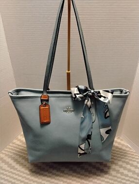 Coach Sky Blue Pebbled Leather Tote  F57522